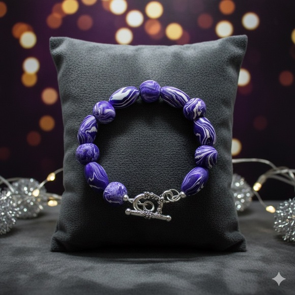 Unique Handmade Polymer Clay Bead Bracelet - Picture 11 of 14